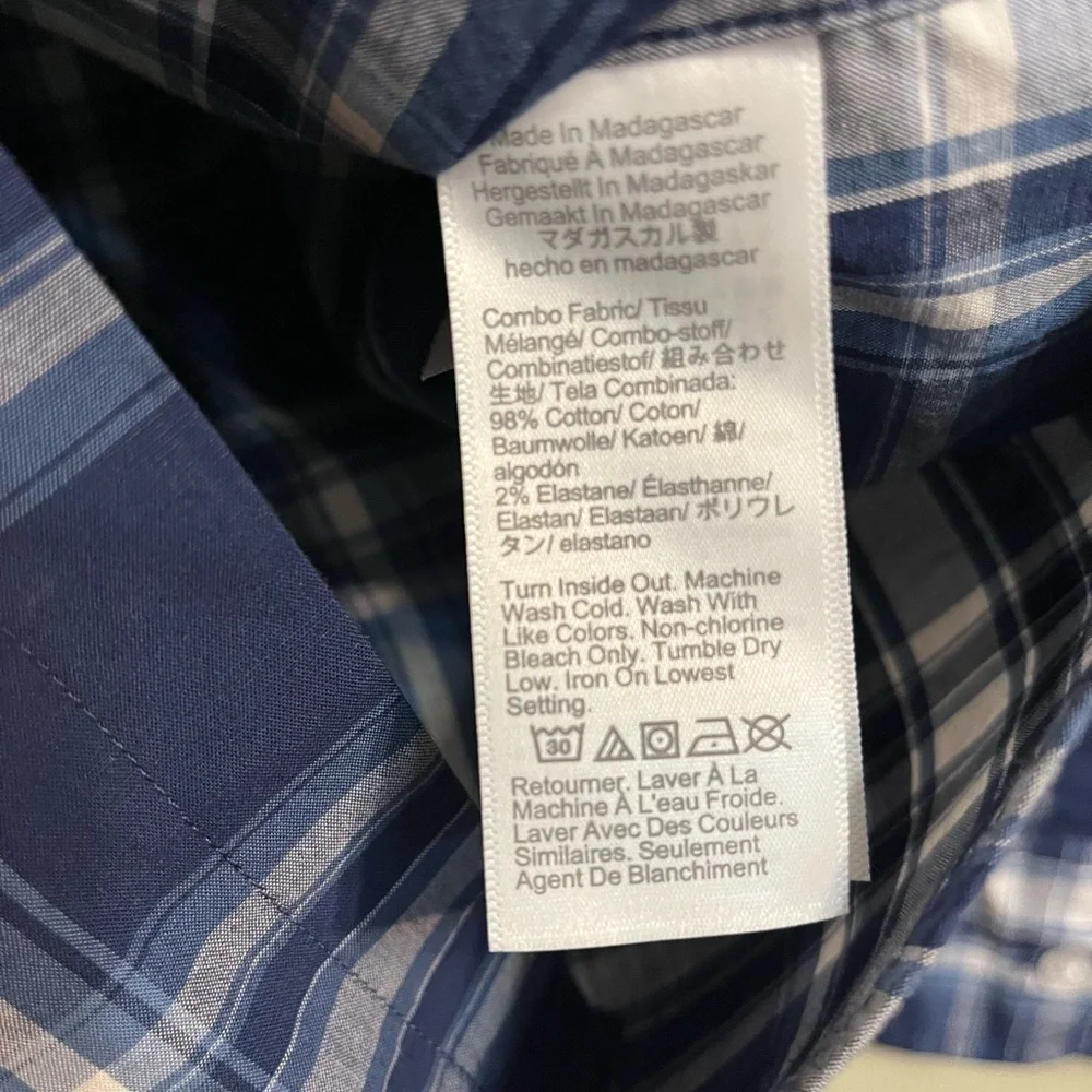 J Crew Flex Washed Slim Fit Blue Plaid Button Up Shirt Men’s Long Sleeves Sz L